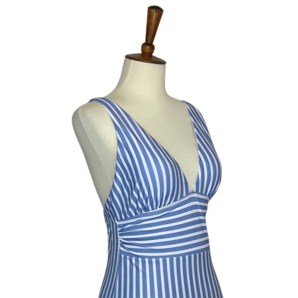 Blue and White Striped Plunging V-neck Swimsuit - Picture 6 of 10